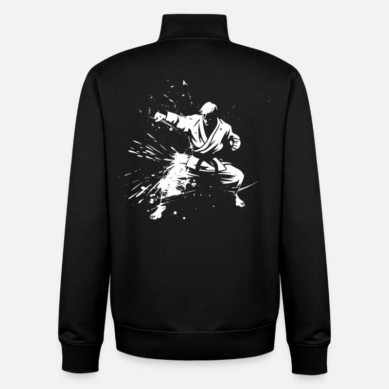Karate Boy Drawing - Unisex Organic Zip Sweatshirt by Stanley/Stella - black