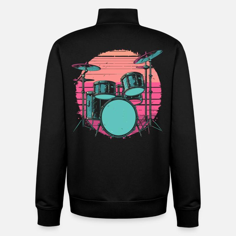 Batterie Synthwave - Sweat zippé unisexe en coton bio Stanley/Stella - noir