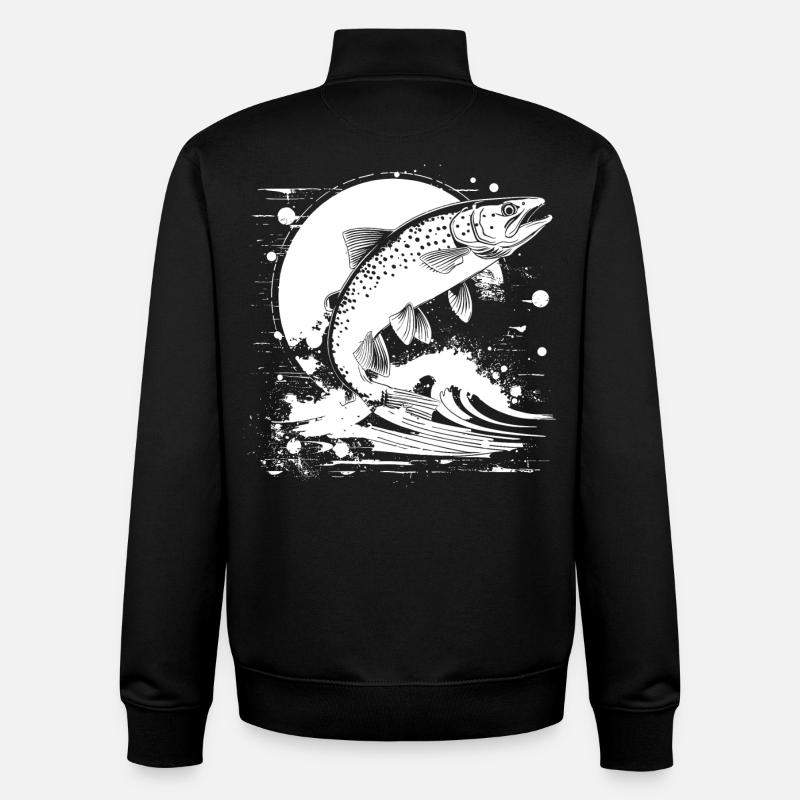 Graphique de pêche - Sweat zippé unisexe en coton bio Stanley/Stella - noir