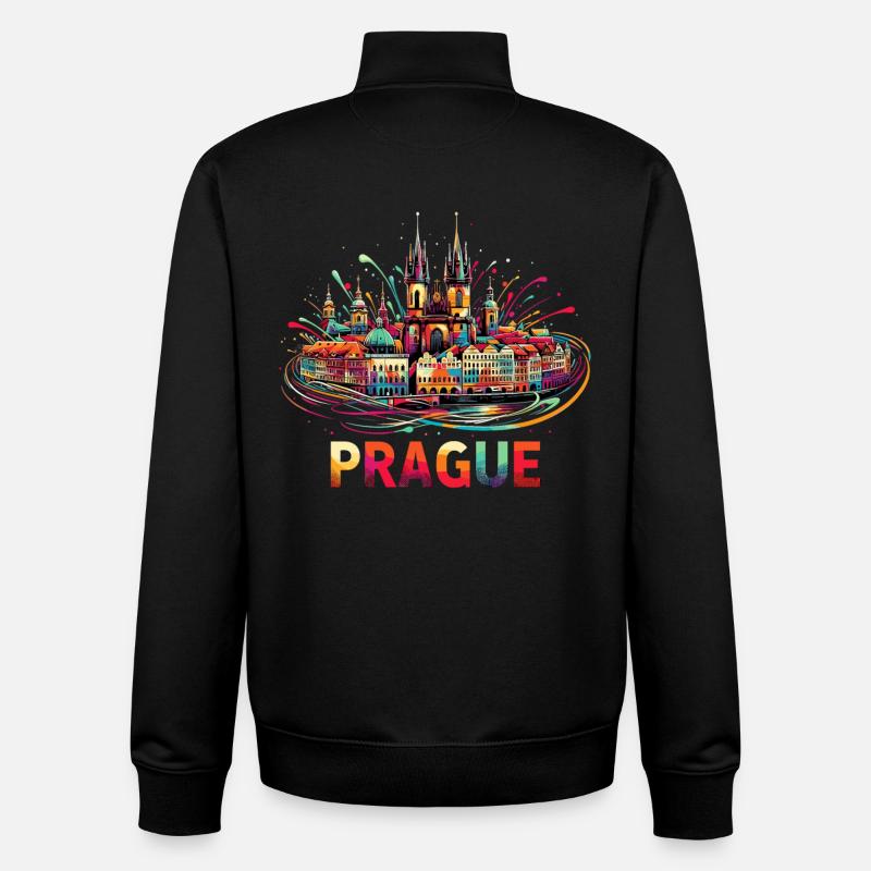 Prague Capitale République tchèque Cadeau - Sweat zippé unisexe en coton bio Stanley/Stella - noir