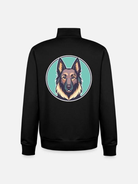 Belgian Sheepdog Dog Breed Cartoon Kawaii Clipart - Unisex Organic Zip Sweatshirt by Stanley/Stella - black