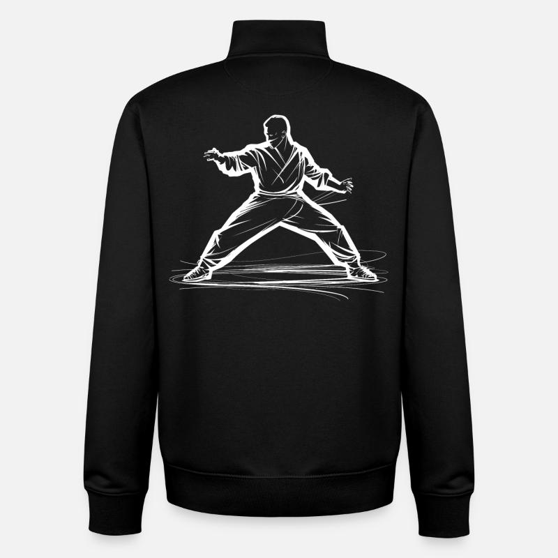 Dessin Karateka - Sweat zippé unisexe en coton bio Stanley/Stella - noir