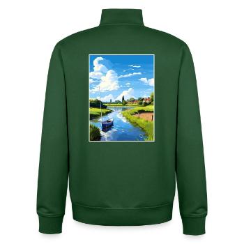 Dedham Vale Aonb Affiche de voyage Souvenir Peinture WPA - Sweat zippé unisexe en coton bio Stanley/Stella - vert bouteille - Dos - AI Model Male 185 dark (185cm)