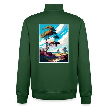 Ashdown Forest Travel Poster Postcard Painting - Unisex Organic Zip Sweatshirt by Stanley/Stella - bottle green - Back - AI Model Male 185 dark (185cm)