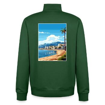 Agadir Maroc Voyage Affiche Souvenir Peinture WPA - Sweat zippé unisexe en coton bio Stanley/Stella - vert bouteille - Dos - AI Model Male 185 dark (185cm)