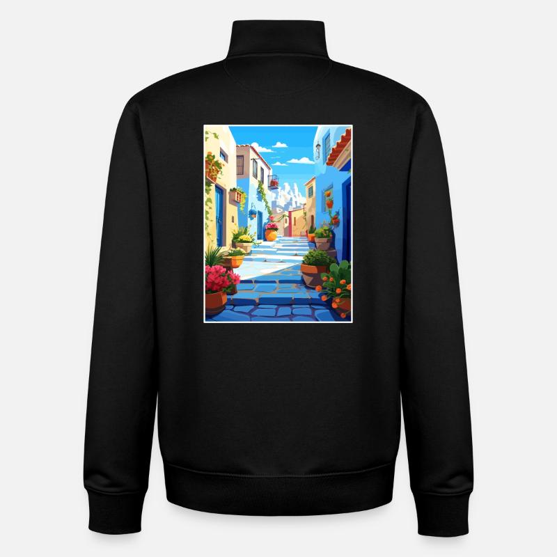 Chefchaouen Maroc Affiche de voyage vintage souvenir - Sweat zippé unisexe en coton bio Stanley/Stella - noir