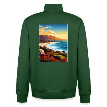 Cape Town Afrique du Sud Affiche de voyage Souvenir WPA - Sweat zippé unisexe en coton bio Stanley/Stella - vert bouteille - Dos - AI Model Male 185 dark (185cm)