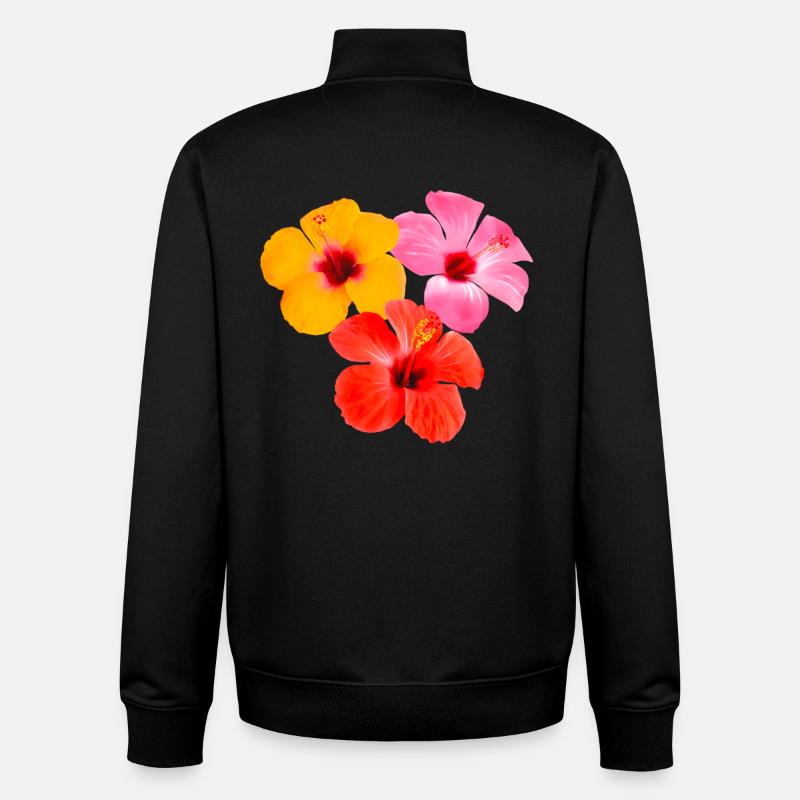 Trio d’hibiscus - Fleurs tropicales - Sweat zippé unisexe en coton bio Stanley/Stella - noir