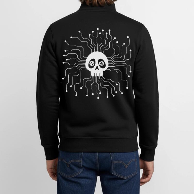 White Microprocessor Skull Unisex Organic Zip Sweatshirt by Stanley/Stella
