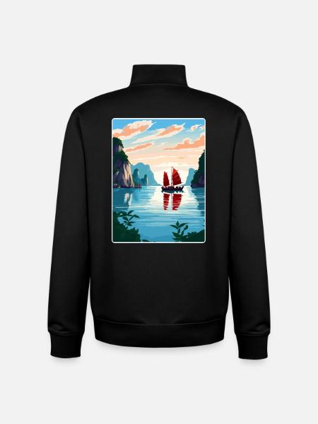 Ha Long Bay Vietnam Islands Travel Poster Souvenir - Unisex Organic Zip Sweatshirt by Stanley/Stella - black