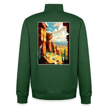Mesa Verde National Park Colorado Travel Poster - Unisex Organic Zip Sweatshirt by Stanley/Stella - bottle green - Back - AI Model Male 185 dark (185cm)