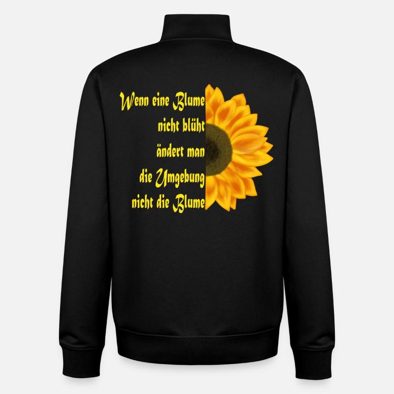 Le tournesol rencontre l’art du texte - Sweat zippé unisexe en coton bio Stanley/Stella - noir