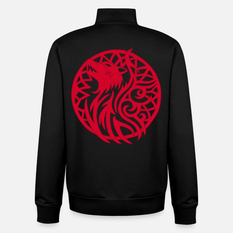 Roter Wolf und Glücksbringer - Unisex Organic Zip Sweatshirt von Stanley/Stella - Schwarz