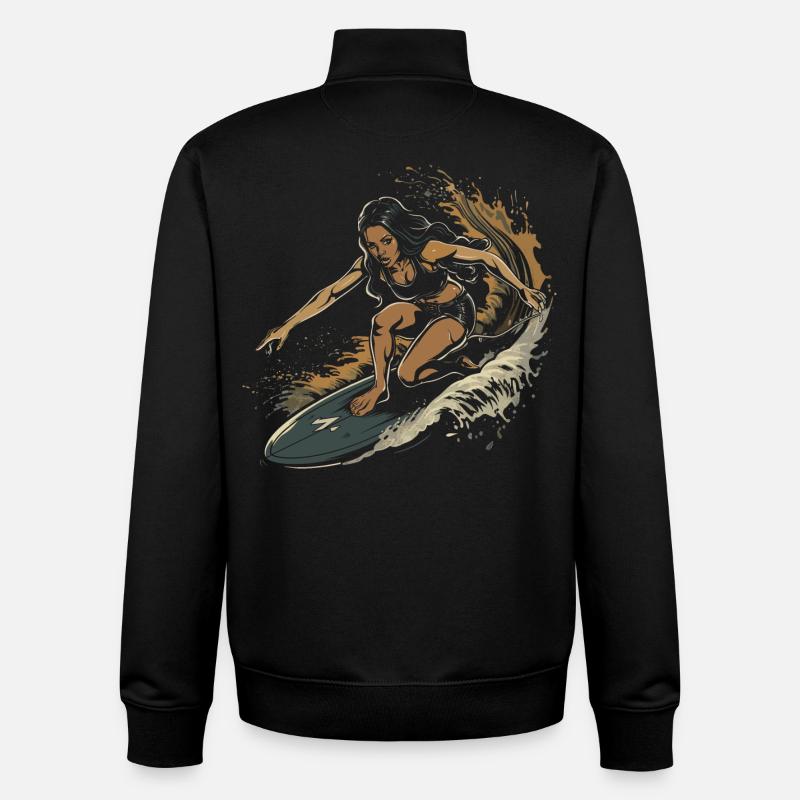 Graphique du surfeur - Sweat zippé unisexe en coton bio Stanley/Stella - noir