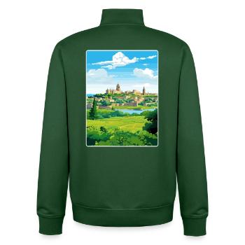 Avignon France Affiche de voyage Peinture Souvenir WPA - Sweat zippé unisexe en coton bio Stanley/Stella - vert bouteille - Dos - AI Model Male 185 dark (185cm)