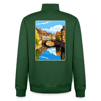 Colmar France Travel Poster Souvenir Painting WPA - Unisex Organic Zip Sweatshirt by Stanley/Stella - bottle green - Back - AI Model Male 185 dark (185cm)