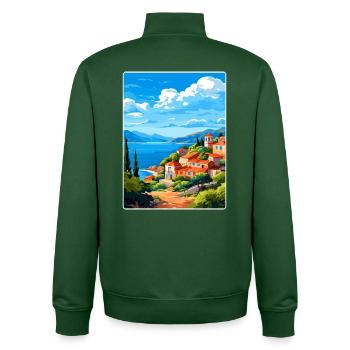 Samos Grèce Affiche de voyage Souvenir Carte Postale Peinture - Sweat zippé unisexe en coton bio Stanley/Stella - vert bouteille - Dos - AI Model Male 185 dark (185cm)