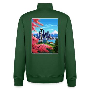 Seattle Washington DC Affiche de voyage Souvenir WPA - Sweat zippé unisexe en coton bio Stanley/Stella - vert bouteille - Dos - AI Model Male 185 dark (185cm)