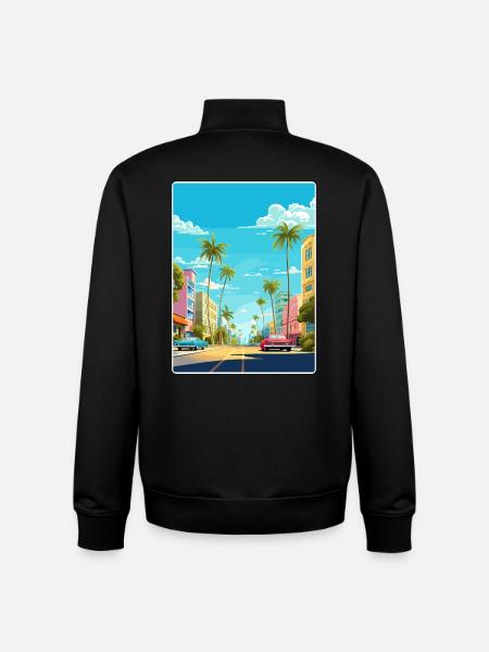 Miami Florida Travel Poster Souvenir Painting WPA - Unisex Organic Zip Sweatshirt by Stanley/Stella - black