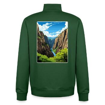 Black Canyon National Park Colorado Travel Poster - Unisex Organic Zip Sweatshirt by Stanley/Stella - bottle green - Back - AI Model Male 185 dark (185cm)