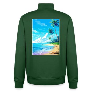 Islands Caribbean Travel Poster Souvenir - Unisex Organic Zip Sweatshirt by Stanley/Stella - bottle green - Back - AI Model Male 185 dark (185cm)