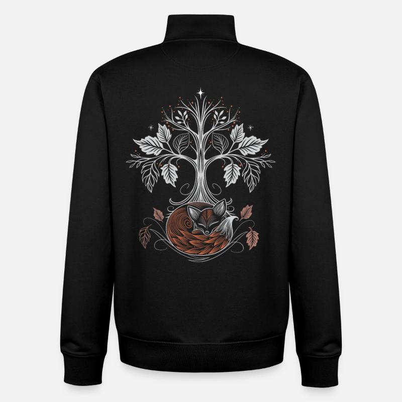 Schlafender Fuchs unter Lebensbaum - Herbstnacht - Unisex Organic Zip Sweatshirt von Stanley/Stella - Schwarz
