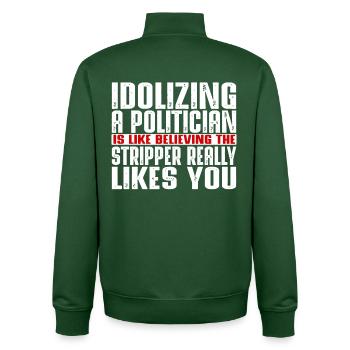 Idolizing a politician is like - Unisex Organic Zip Sweatshirt von Stanley/Stella - Flaschengrün - Hinten - AI Model Male 185 dark (185cm)