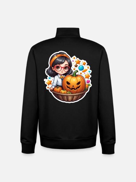 Filles Halloween Citrouille Panier - Sweat zippé unisexe en coton bio Stanley/Stella - noir