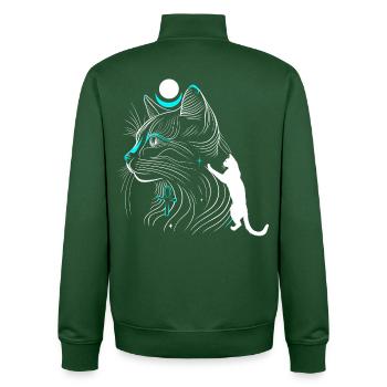 Chat Bastet minimaliste de profil avec lune - Sweat zippé unisexe en coton bio Stanley/Stella - vert bouteille - Dos - AI Model Male 185 dark (185cm)