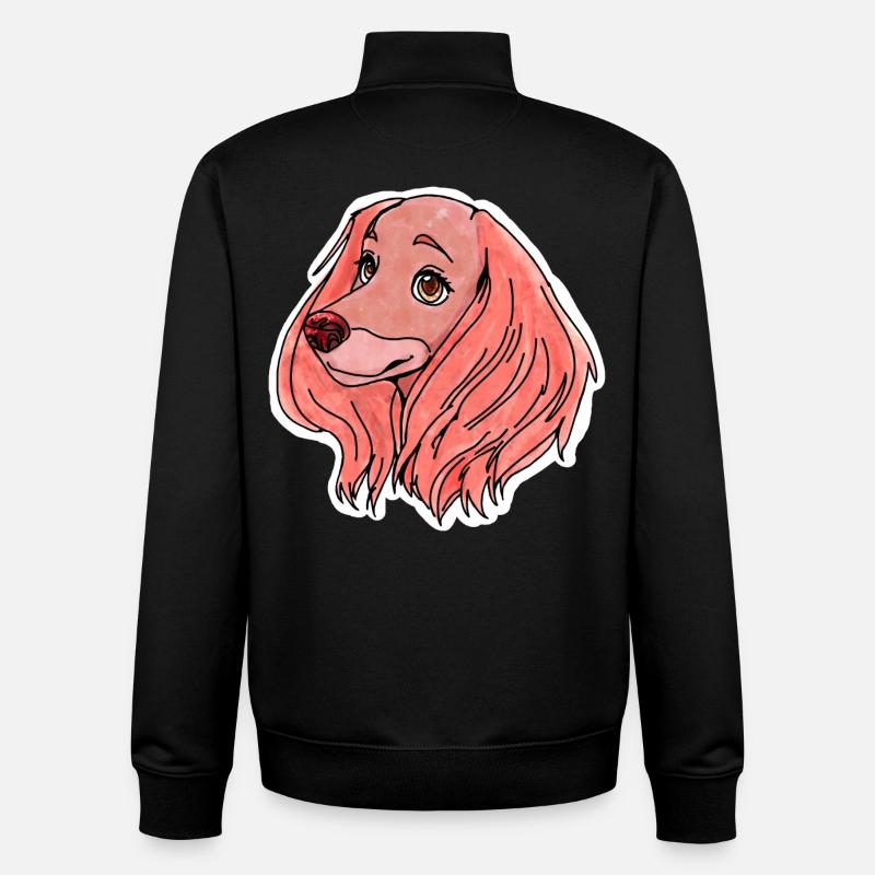 Pink dog with floppy ears - Unisex Organic Zip Sweatshirt by Stanley/Stella - black
