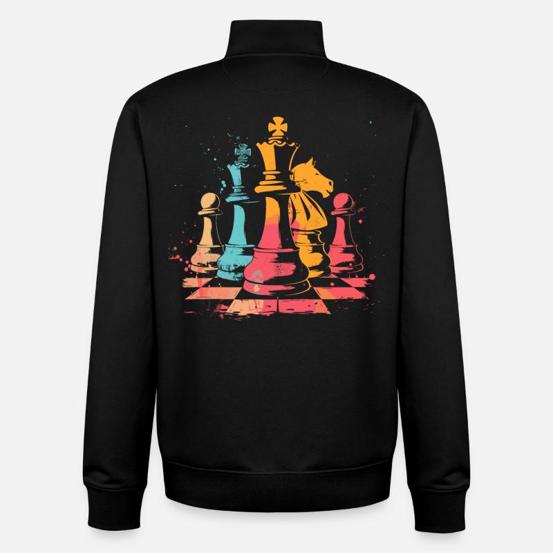 Pièces d’échecs Retrowave - Sweat zippé unisexe en coton bio Stanley/Stella - noir