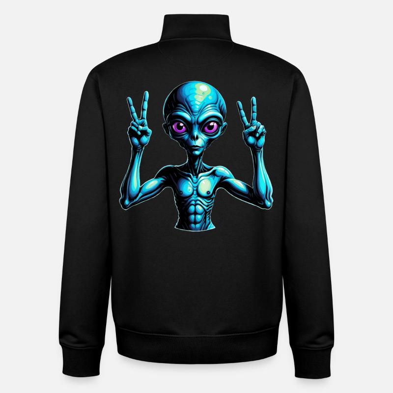 Futuristic Alien Peace Sign Illustration - Unisex Organic Zip Sweatshirt by Stanley/Stella - black