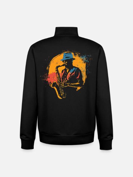 Graphisme Saxophoniste - Sweat zippé unisexe en coton bio Stanley/Stella - noir
