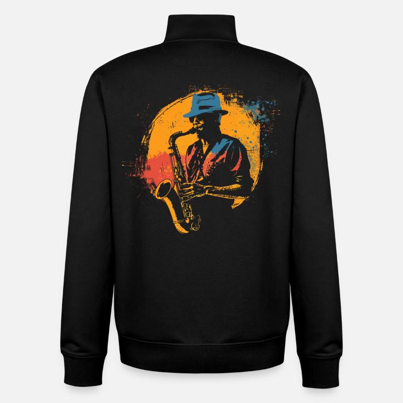 Saxophonist Graphics - Unisex Organic Zip Sweatshirt by Stanley/Stella - black