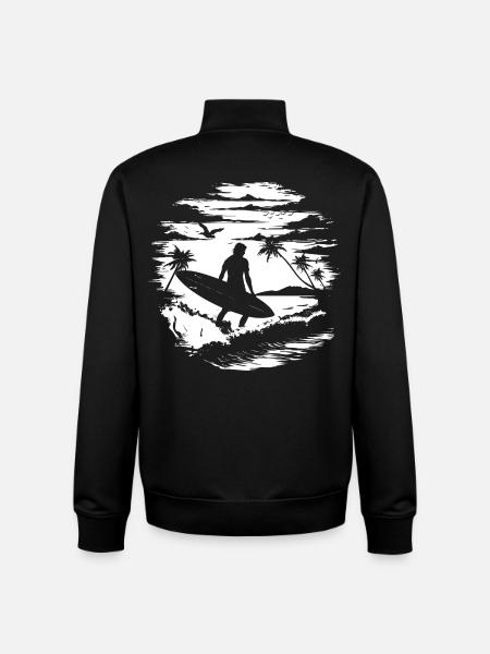 Dessin de surfeur - Sweat zippé unisexe en coton bio Stanley/Stella - noir