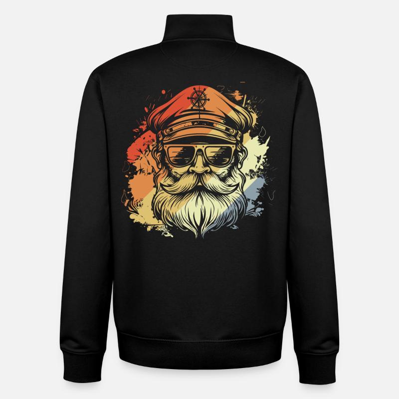 Retro Sailing Captain Drawing - Unisex Organic Zip Sweatshirt by Stanley/Stella - black