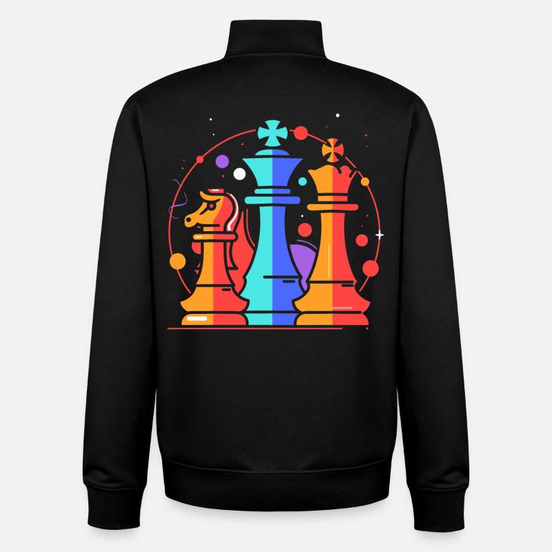 Pièces d’échecs Dessin animé - Sweat zippé unisexe en coton bio Stanley/Stella - noir