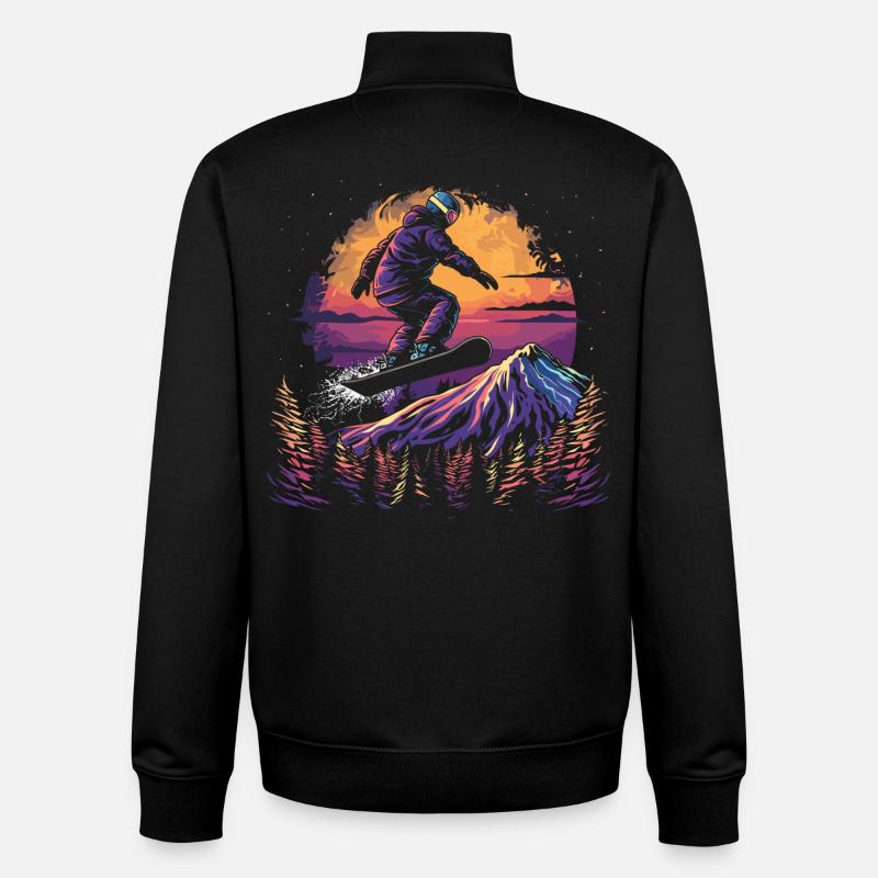 Graphique rétro snowboarder - Sweat zippé unisexe en coton bio Stanley/Stella - noir