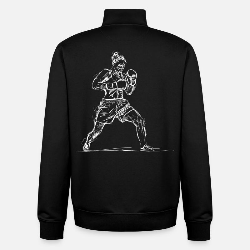 Croquis de boxeuse - Sweat zippé unisexe en coton bio Stanley/Stella - noir