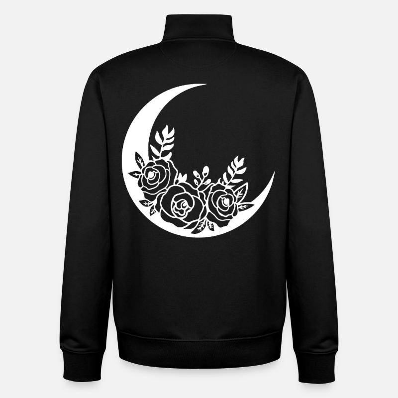 Lune fleurie blanche - Sweat zippé unisexe en coton bio Stanley/Stella - noir