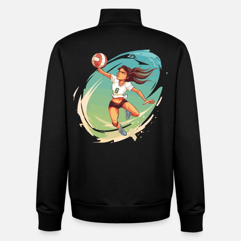 Volleyball Player Comic Style - Unisex Organic Zip Sweatshirt by Stanley/Stella - black