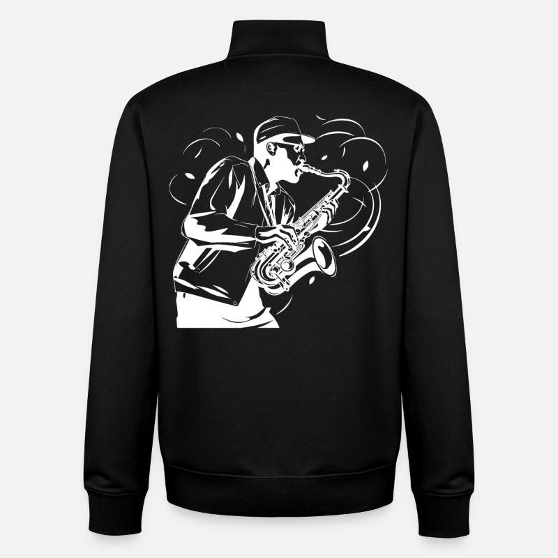 Saxophonist Sketch - Unisex Organic Zip Sweatshirt by Stanley/Stella - black