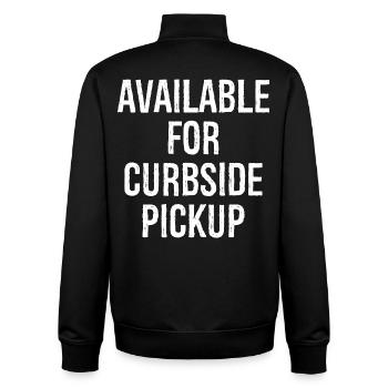 Available for curbside pickup funny shirt - Unisex Organic Zip Sweatshirt by Stanley/Stella - black - Back - AI Model Male 185 light (185cm)