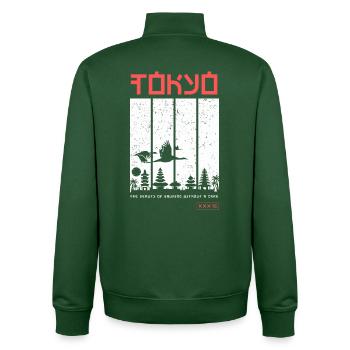 Tokyo – Paysage japonais avec des grues - Sweat zippé unisexe en coton bio Stanley/Stella - vert bouteille - Dos - AI Model Male 185 dark (185cm)