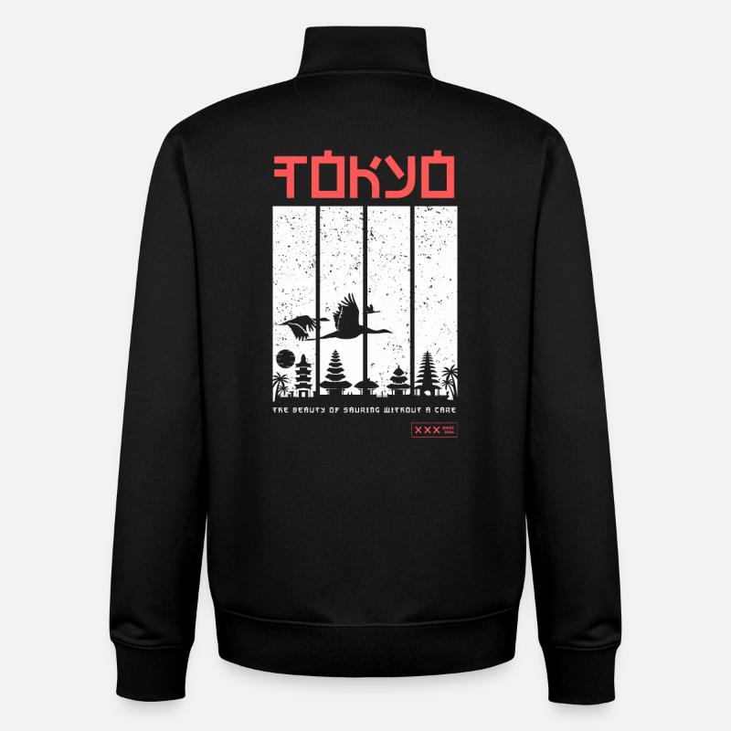 Tokyo – Japanische Landschaft mit Kranichen - Unisex Organic Zip Sweatshirt von Stanley/Stella - Schwarz