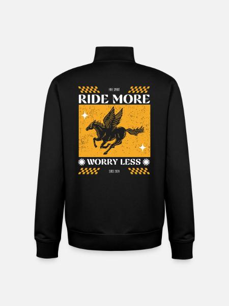 Cykla mer och oroa dig mindre – Pegasus Retro Design - Unisex sweatshirt med dragkedja i ekologisk bomull Stanley/Stella - svart