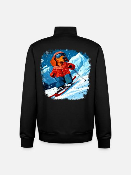 Ski teckel - Sweat zippé unisexe en coton bio Stanley/Stella - noir