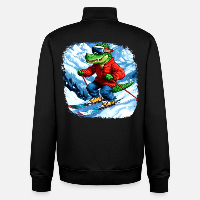Skieur crocodile - Sweat zippé unisexe en coton bio Stanley/Stella - noir