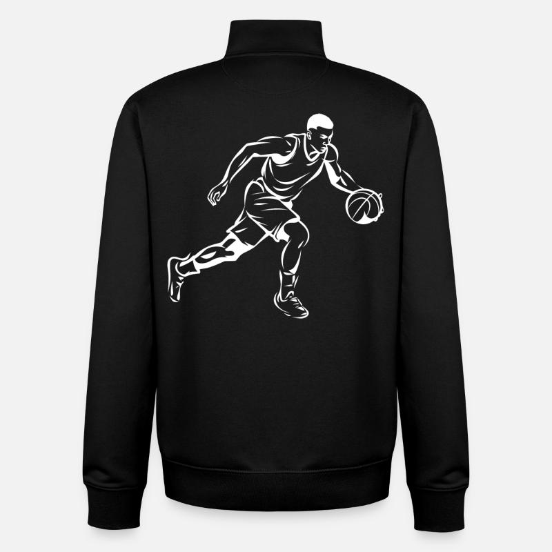 Basket-ball garçon graphique - Sweat zippé unisexe en coton bio Stanley/Stella - noir