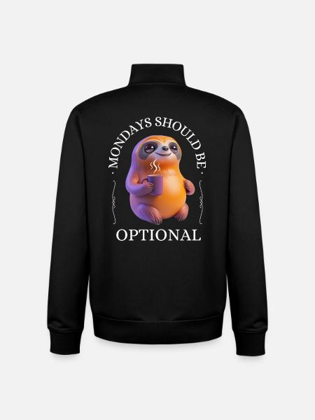 Monday grouch – coffee-drinking sloth - Unisex Organic Zip Sweatshirt by Stanley/Stella - black